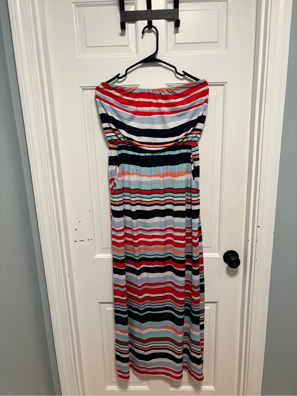 Trixxi Strapless Multicolor Striped Maxi Dress - Red, Navy & Mint